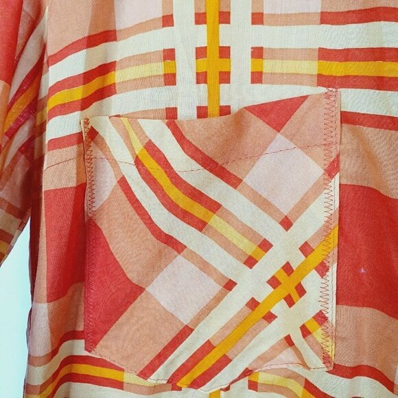 NEW Morena Rosa Orange Plaid Long Sleeve Button Down Blouse Size Medium - Picture 5 of 8